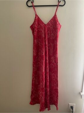 Silk Laundry Red Floral Silk Slip Dress